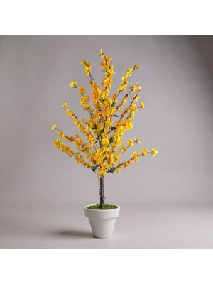 Erhan Flowers 120CM Sarı Bahar Dalı Beyaz Plastik Saksıda