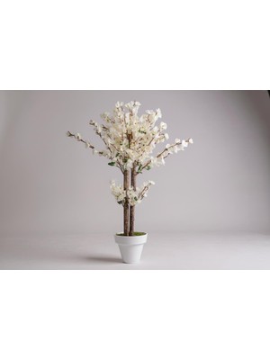 Erhan Flowers Yapay Salon Çiçegi Yapay Ağaç Beyaz Bahar Dalı 160 cm Beyaz Plastik Saksı