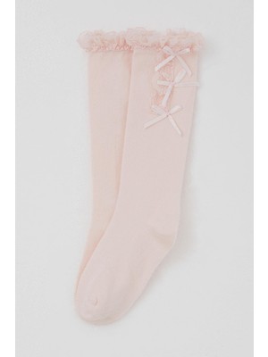 Katamino Kız Çocuk Golf Çorap Fiyonk Aksesuarlı Dantelli 1-8 Yaş, Pembe