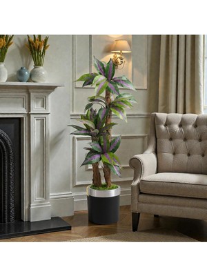 Erhan Flowers Yapay Zebra Mor Yapraklı Yuka Palmiyesi 170 cm 3 Gövdeli Siyah Gümüş Kemerli