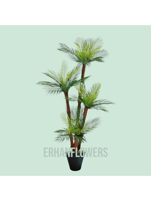Erhan Flowers Yapay Muz Ağaçı 21 Yaprak Islak Doku Gerçege Yakın Görünüm Siyah Gümüş Saksı
