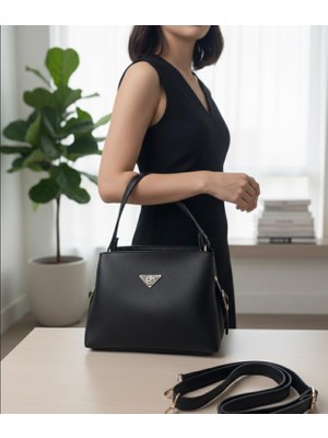 Addy Safiano Dokulu Siyah Kadın Omuz ve El Çantası