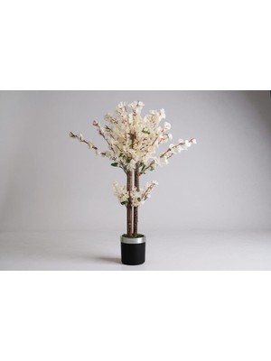 Erhan Flowers Yapay Salon Çiçegi Yapay Ağaç Beyaz Bahar Dalı 180 cm Siyah Gümüş Saksı