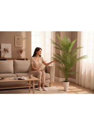 Erhan Flowers Yapay Areka Ağacı Palmiye Ağacı Salon Bitkisi Yapay Areka 130 cm 20 Yaprak Kumsal Saksı