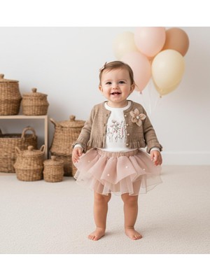 ministok Monica Hırka ve Tütü Etekli 3'lü Kız Bebek Takım