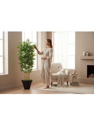 Erhan Flowers Yapay Bambu Ağaç 150 cm 6 Dallı Yogun Yaprak Siyah Plastik Saksı