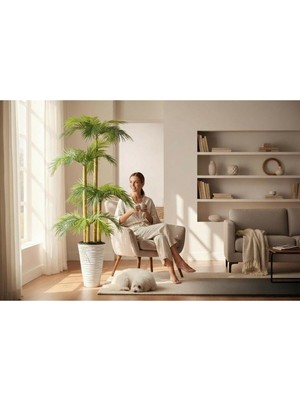 Erhan Flowers Yapay Palmiye Ağacı Bambu 4 Gövdeli 36 Yaprak 145 cm Kumsal Plastik Saksılı