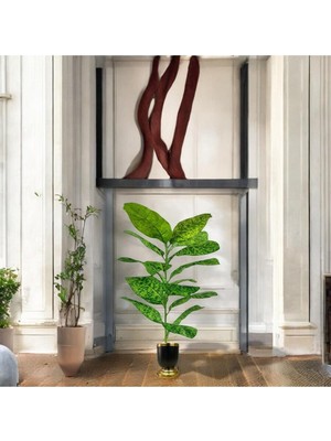 Erhan Flowers Yapay Çiçek Difenbahya Tropik 23 Yapraklı 85 cm Salon Çiçeği Siyah Gold Mını Darbuka Saksılı