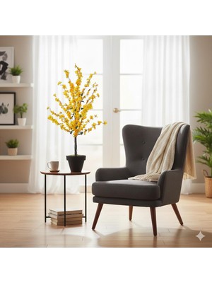 Erhan Flowers 130 cm Sarı Bahar Dalı Siyah Plastik Saksıda