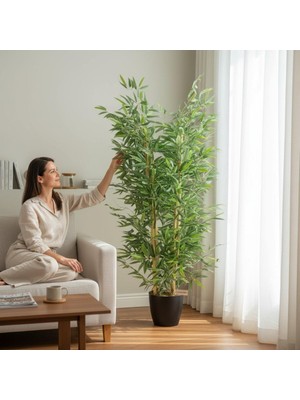 Erhan Flowers Yapay Bambu Ağacı Yogun Yaprak Plastik Saksıda 165 cm