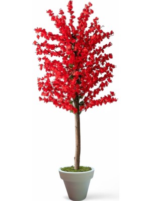 Yapay Kırmızı Bahar Dalı Agacı 180 cm Beyaz Plastık Saksı