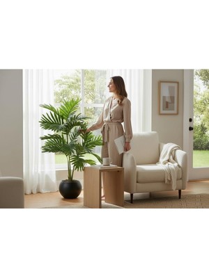 Erhan Flowers Yapay Çiçek Areka Palmiye Ağacı 100 cm Salon Çiçeği Yapay Bitki Saksı Siyah Küre