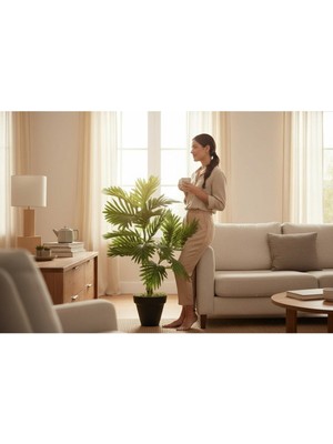 Erhan Flowers Yapay Çiçek Areka Palmiye Ağacı 100 cm Salon Çiçeği Yapay Bitki Saksı Siyah Plastik