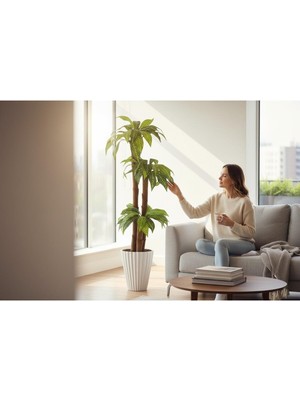 Erhan Flowers Yapay Zebra Yapraklı Yuka Palmiyesi 170 cm 3 Gövdeli Lilyum Beyaz Saksılı