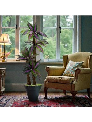 Erhan Flowers Yapay Zebra Mor Mor Yapraklı Yuka Palmiyesi 170 cm 3 Gövdeli Siyah Plastik Saksı