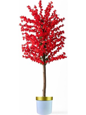 Yapay Kırmızı Bahar Dalı Agacı 180 cm Beyaz Gold Saksı