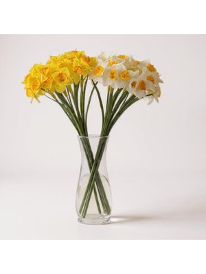 Erhan Flowers Yapay 15LI Nergis Çiçeği Demeti Islak Dokulu 35 cm Beyaz