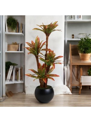 Erhan Flowers 150 cm Yapay Kırmızı Yuka Ağaç Siyah Küre Saksı