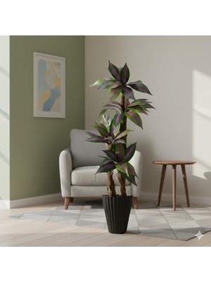 Erhan Flowers Yapay Zebra Mor Yapraklı Yuka Palmiyesi 170 cm 3 Gövdeli Lilyum Siyah Saksılı