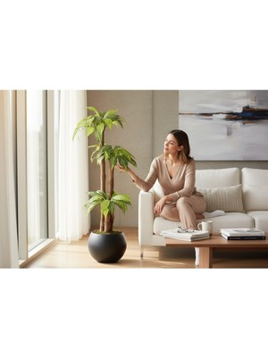 Erhan Flowers Yapay Zebra Yapraklı Yuka Palmiyesi 170 cm 3 Gövdeli Antrasit Küre Saksılı