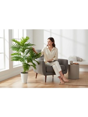Erhan Flowers Yapay Çiçek Areka Palmiye Ağacı 125 cm Salon Çiçeği Yapay Bitki Saksı Kumsal Plastik