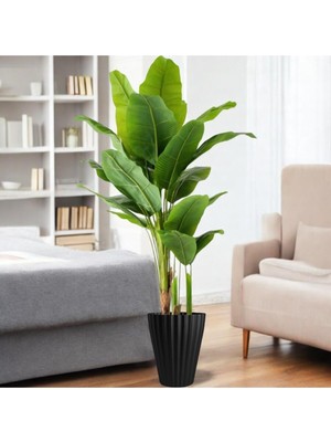 Erhan Flowers Yapay Muz Ağaçı 21 Yaprak Islak Doku Gerçege Yakın Görünüm Siyah Lilyum Saksı