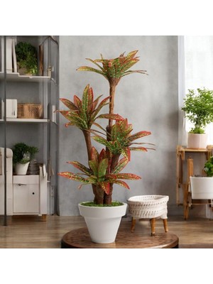 Erhan Flowers 150 cm Yapay Kırmızı Yuka Ağaç Beyaz Plastik Saksı