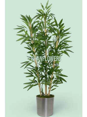 150 cm Islak Doku Bambu  Ağaç Gümüş Metal Saksıda