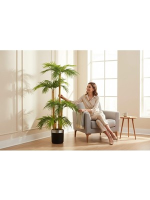 Erhan Flowers Yapay Palmiye Ağacı Bambu 4 Gövdeli 36 Yaprak 145 cm Siyah Gümüş Saksılı