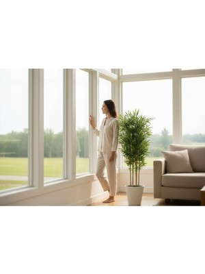 Erhan Flowers Yapay Bambu Ağaç 160 cm 6 Dallı Yogun Yaprak Luna Beyaz Saksı