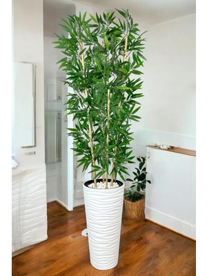 Yapay Bambu Ağacı 180CM Yoğun Yapraklı Beyaz Renk  Saksıda