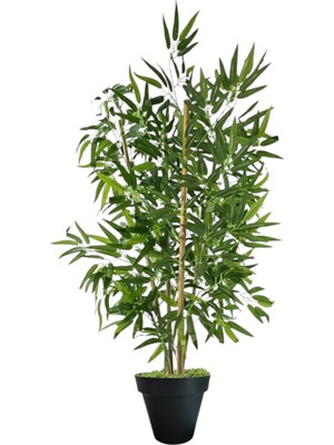 110 cm 4 Gövdeli Yapay Bambu Agacı Siyah Plastik Saksı