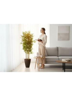 Erhan Flowers Yapay Bambu Ağaç 200 cm 6 Dallı Yogun Yaprak Lilyum Siyah Saksı