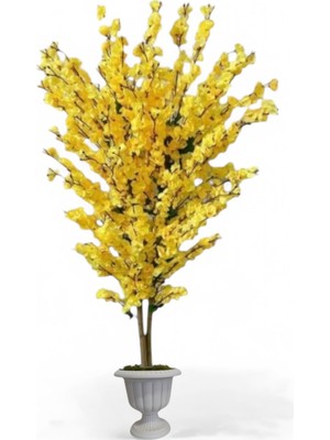 160 cm Sarı Bahar Dalı Yapay Ağaç 81 Dal Siyah Gümüş Saksı