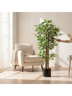 Erhan Flowers 100 cm Yeşil Beyaz Yapay Benjamin Ağacı