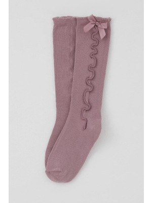 Katamino Kız Çocuk Golf Çorap Bilek Kısmı Fiyon Aksesuarlı 1-8 Yaş, Gülkurusu