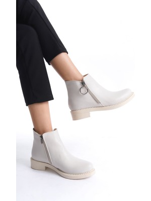 Mevese New Margaret Krem  Süet Kısa Topuklu Kadın Bot