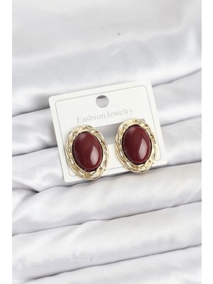 Brf Bfs Pirinç Gold Renk Bordo Model Vintage Kadın Küpe