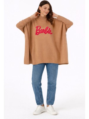 Missruba Kadın Bisküvi Yırtmaçlı Barbie Triko Panço - BP0001