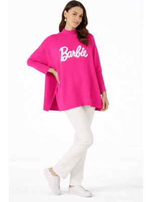 Missruba Kadın Fuşya Yırtmaçlı Barbie Triko Panço - BP0001