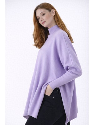 Missruba Kadın Yırtmaçlı Lila Panço Kazak DP0001