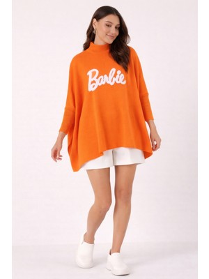 Missruba Kadın Oranj Yırtmaçlı Barbie Triko Panço