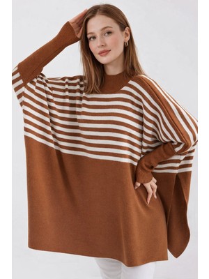 Missruba Kadın Yırtmaçlı Taba Panço Kazak CP0001