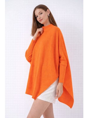 Missruba Kadın Yırtmaçlı Oranj Panço Kazak DP0001