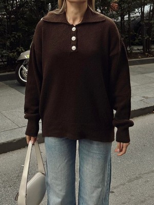 Trendparis Düğme ve Yaka Detaylı Triko Kazak