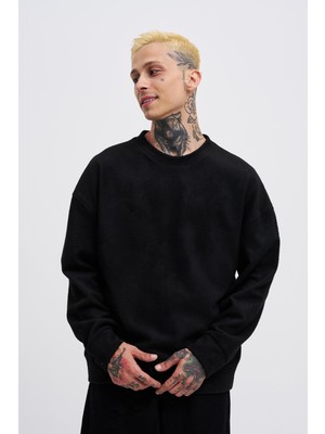 Machinist Erkek Ponte Kaşmir Oversize Sweatshirt Siyah