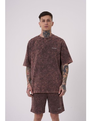 Machinist Erkek Luxury Yıkamalı Basic Relaxed Tişört Kahverengi Efektli