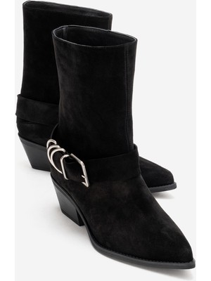 Luvi Velmor Siyah Süet Hakiki Deri Tokalı Kadın Western Bot