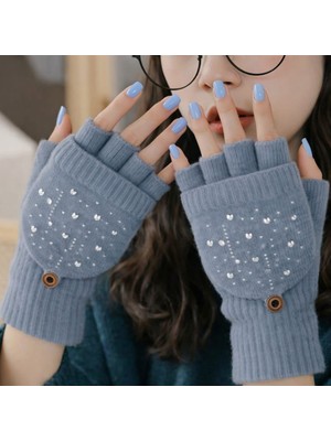 Gigi Giyim Taş Detaylı Kapaklı Yarım Parmak Örgü Kadın  Eldiven