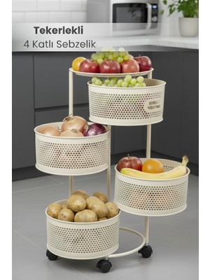 Orvila 4 Katlı Tekerlekli Tepsili Metal Sebzelik Açılır Patates Soğan Meyvelik Sepeti Raf